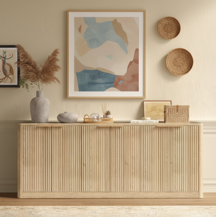 Natural Wood Sideboard Cabinet with Adjustable Storage – Farmhouse Buffet