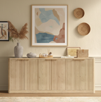 Natural Wood Sideboard Cabinet with Adjustable Storage – Farmhouse Buffet