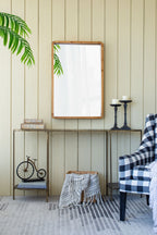 Rectangle Wood Farmhouse Wall Mirror with Reinforced Hanging Hook - Brown