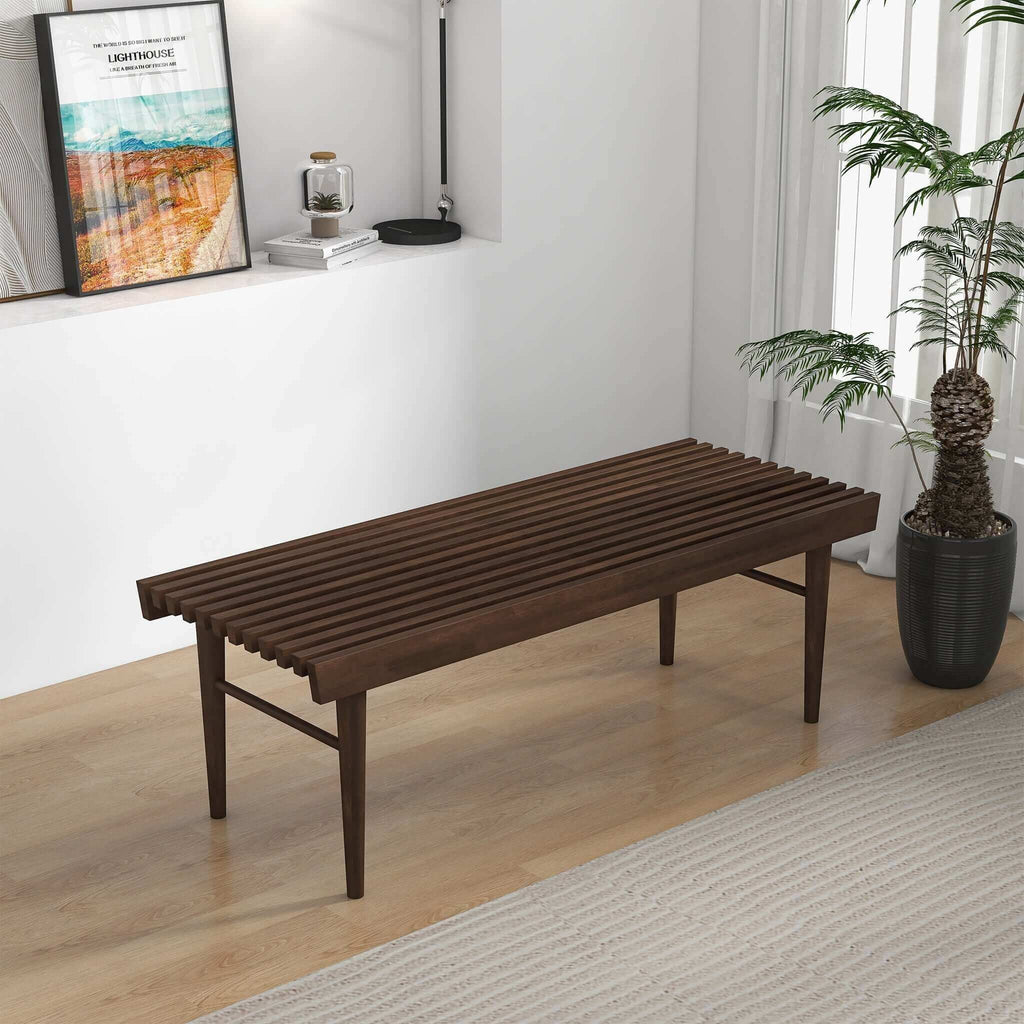 Dark Brown Wood Accent Bench with Solid Wood Frame - Mia