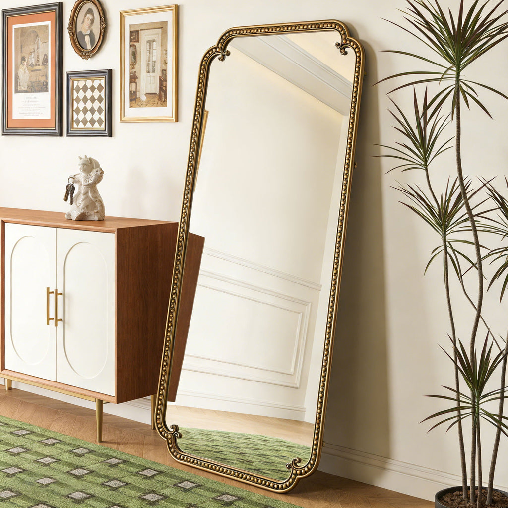 Full Length Mirror With Stand - Antique Gold Floor Mirror for Bedroom