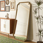 Full Length Mirror With Stand - Antique Gold Floor Mirror for Bedroom