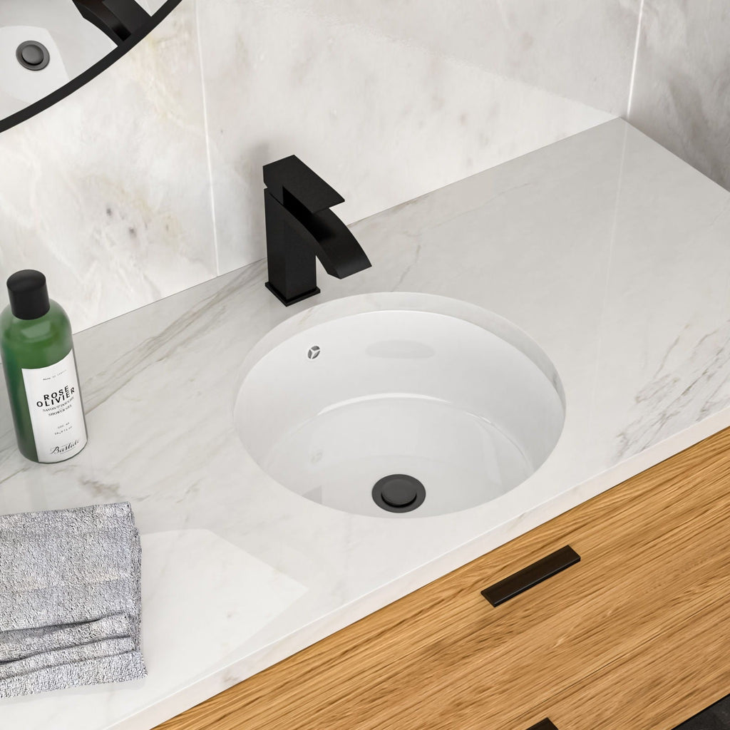 Ceramic Round Undermount Bathroom Sink with Overflow - White