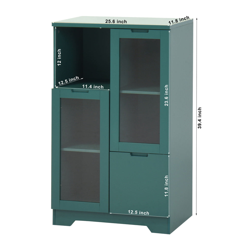 Modern Cabinet with Glass Doors and Drawer - Adjustable Shelves - Multiple Colors