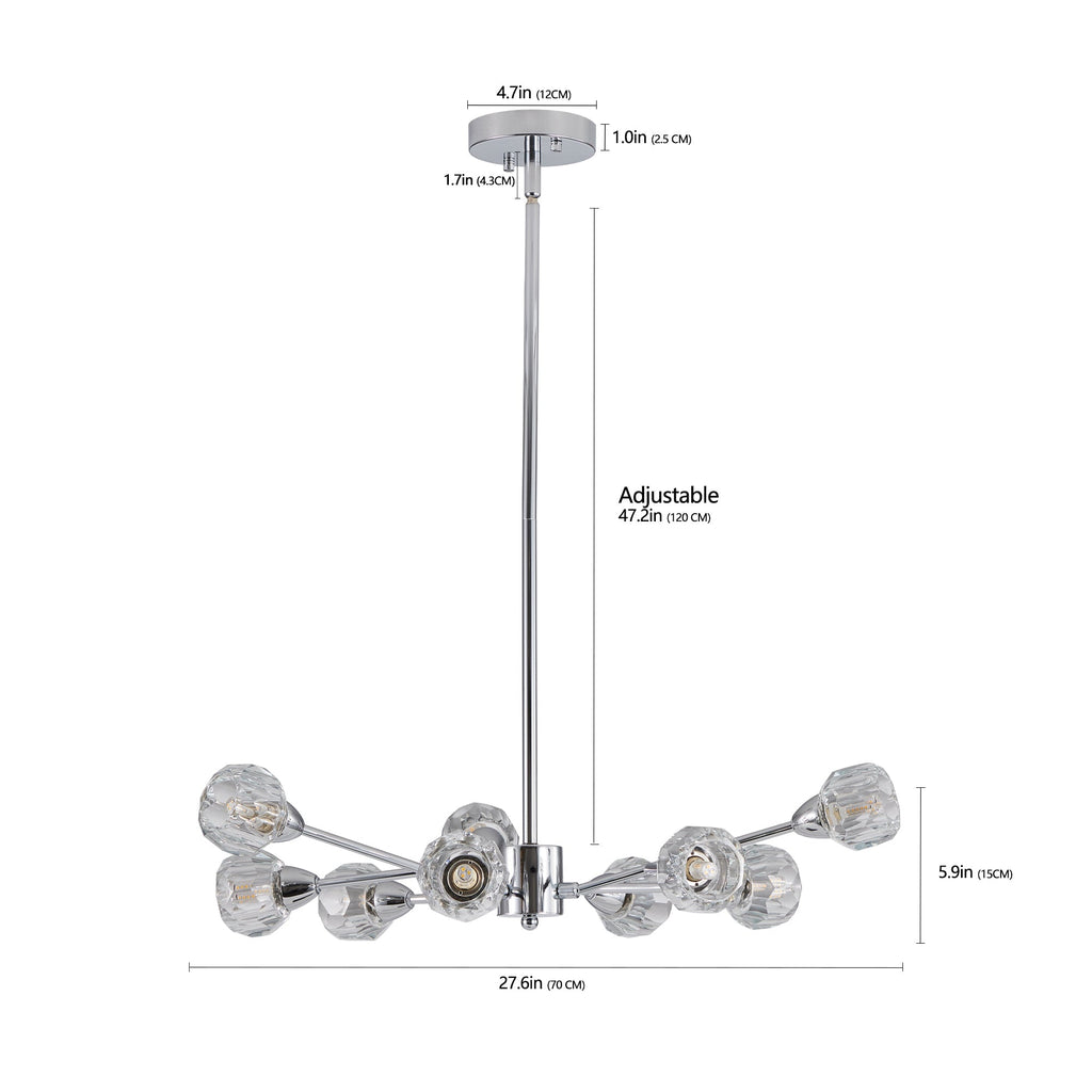 28" Modern Crystal Chandelier with 9 Lights - Chrome