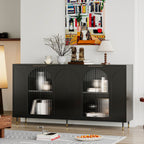 Lacquered Wooden Sideboard with 4 Glass Doors - Black
