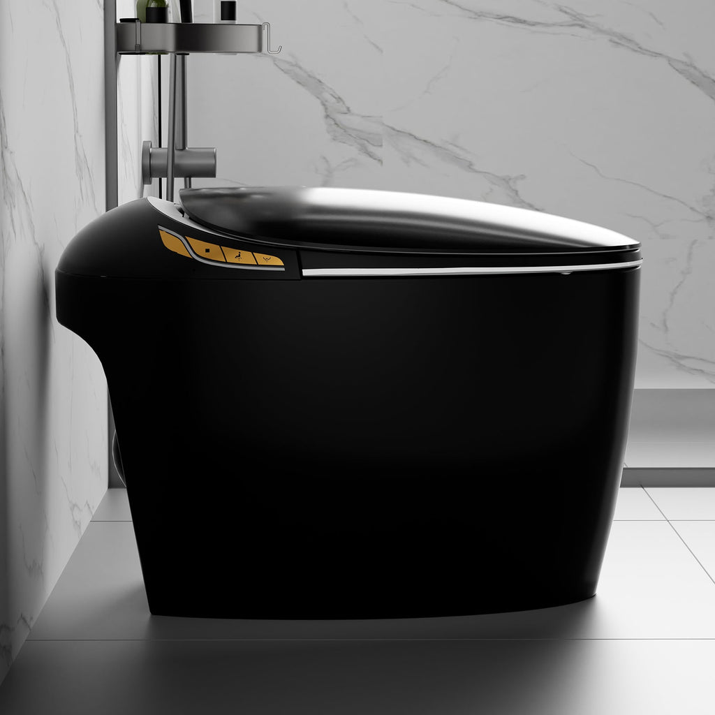 Smart Toilet with Bidet Built In, Auto Open/Close & Foot Sensor - White Porcelain
