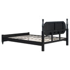 Queen Bed Frame Solid Wood Platform with Upholstered Headboard - Black, Navy Blue