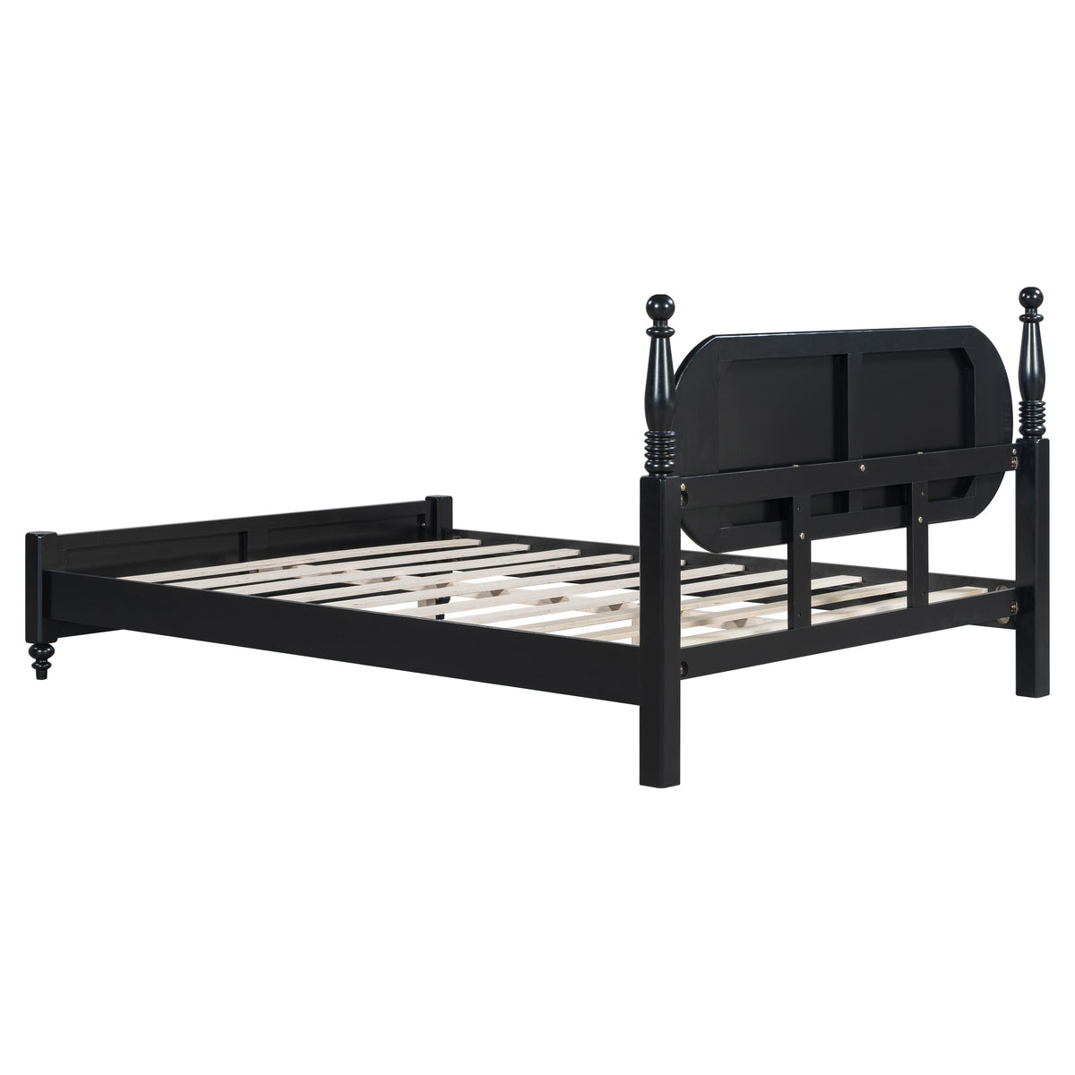Queen Bed Frame Solid Wood Platform with Upholstered Headboard - Black, Navy Blue