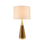 Triangular Table Lamp with Espresso Wood Grain and Linen Shade - Gold & Brown