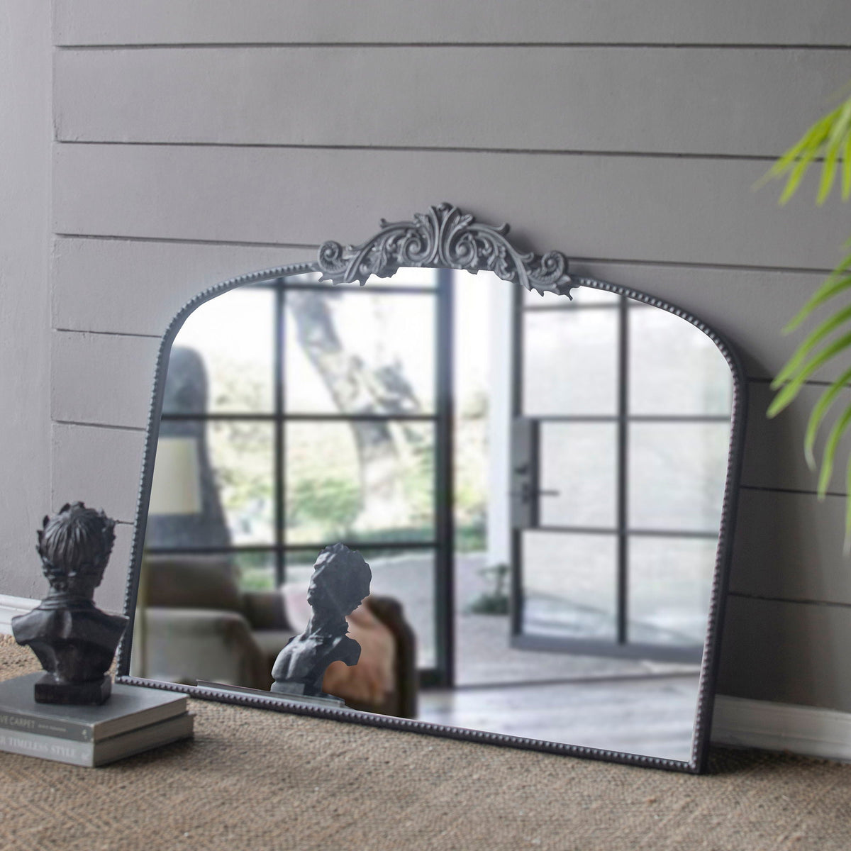Baroque Inspired Arch Wall Mirror with Ornate Design - Gold or Black