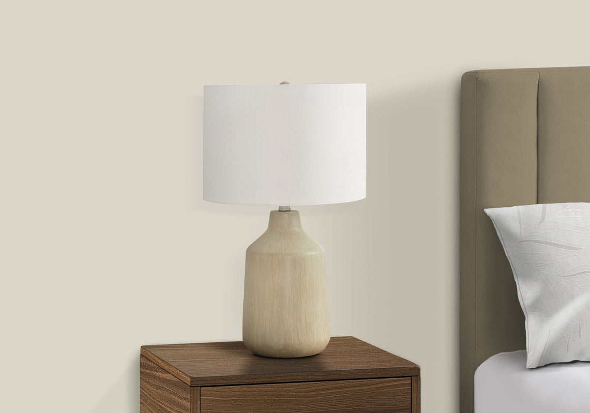 Contemporary Concrete Table Lamp with Fabric Shade - Dark Gray, Beige, or Black