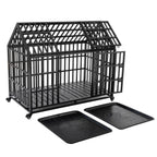Heavy Duty Dog Crate with Lockable Wheels - Black