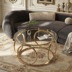 Modern Round Glass Top Coffee Table with Metal Frame - Gold