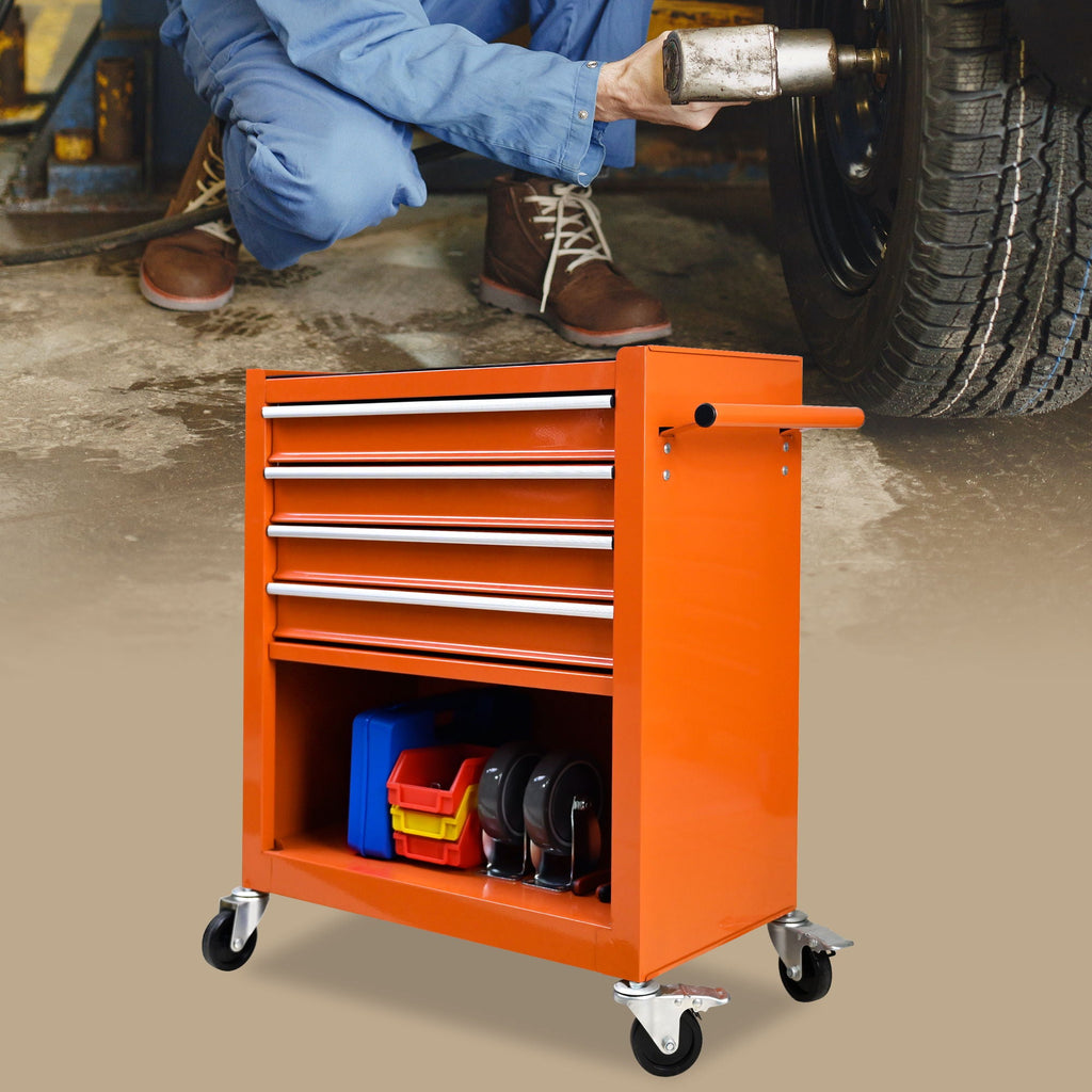 Multifunctional 4-Drawer Tool Cart with Wheels - Blue or Orange