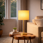 Modern Classic Desk Lamp with Ochre Linen Shade - Ochre