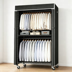 Freestanding Garment Rack with Dust Cover – Iron Frame, Mobile - Black