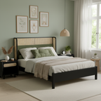 Queen Size Bed Frame with Plush Green Upholstered Headboard - Green