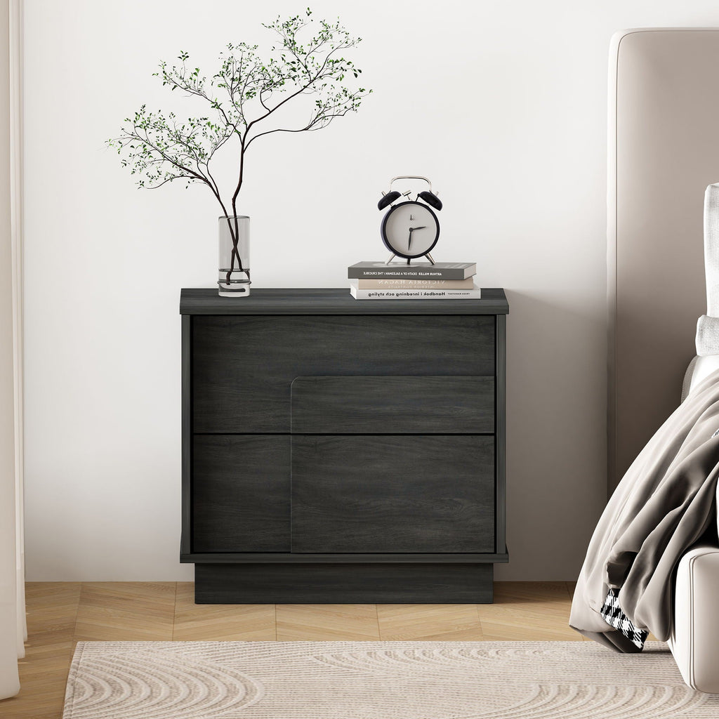 Modern Nightstand with Push to Open Drawers - Dark Gray, Dark Brown, or Light Brown