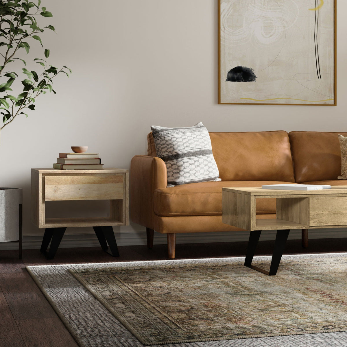Handcrafted Acacia End Table with 1 Drawer - Light Brown, Dark Gray, or Dark Brown