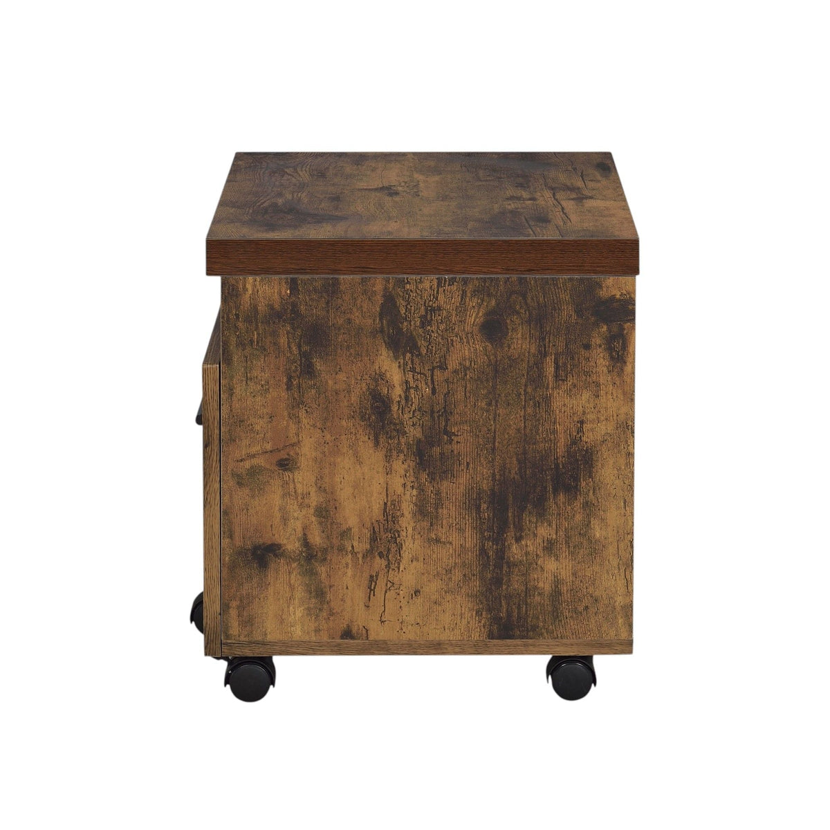 Weathered Oak File Cabinet with Drawer and Caster Wheels - Black
