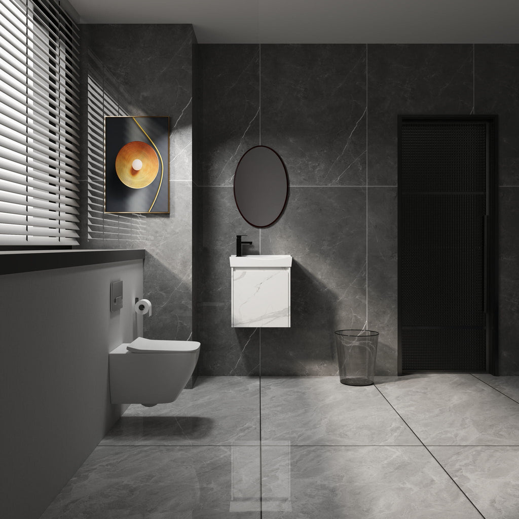 Modern Bathroom Vanity with Ceramic Basin and Storage Cabinet - Light Brown, Black, or White