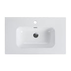 Glossy White Ceramic Integrated Bathroom Vanity Basin with Rounded Edges - White