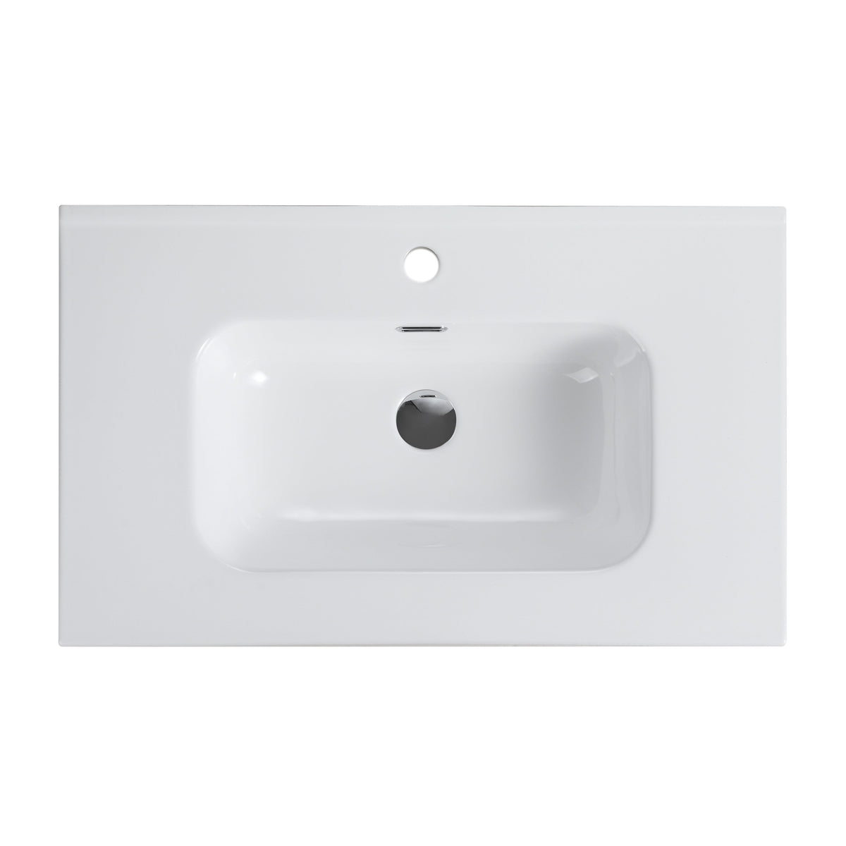 Glossy White Ceramic Integrated Bathroom Vanity Basin with Rounded Edges - White