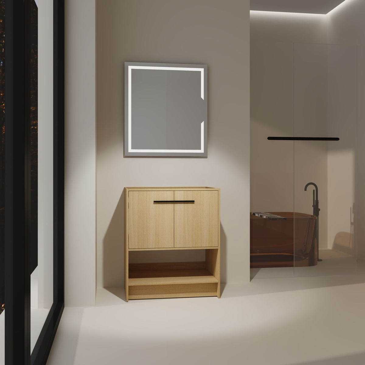 Modern Freestanding Bathroom Vanity with 2 Doors - Light or Dark Brown