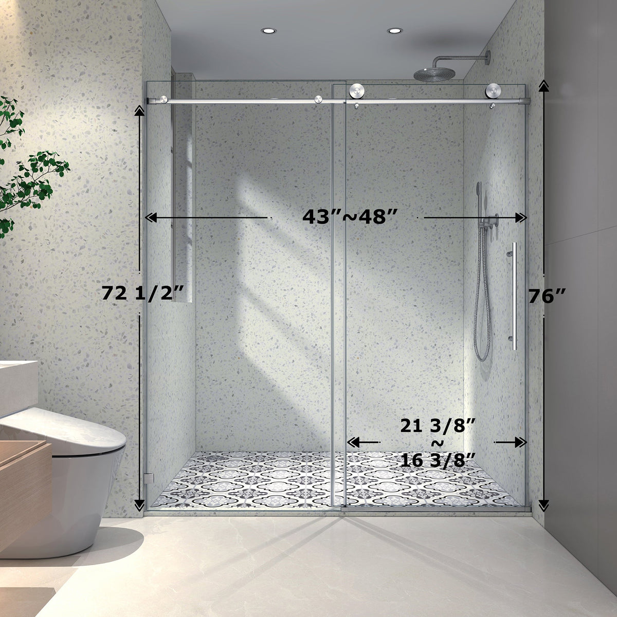 Brushed Nickel Frameless Shower Door with Soft Closing - 48 in x 48 in
