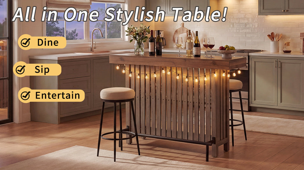 3-in-1 Sideboard Table with Wine Storage - Marble-Grain MDF