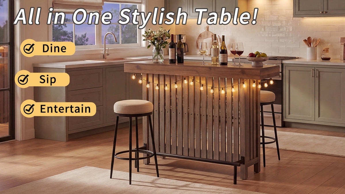 3-in-1 Sideboard Table with Wine Storage - Marble-Grain MDF