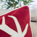 Holiday Reindeer Velvet Accent Pillow with Insert - Red and White