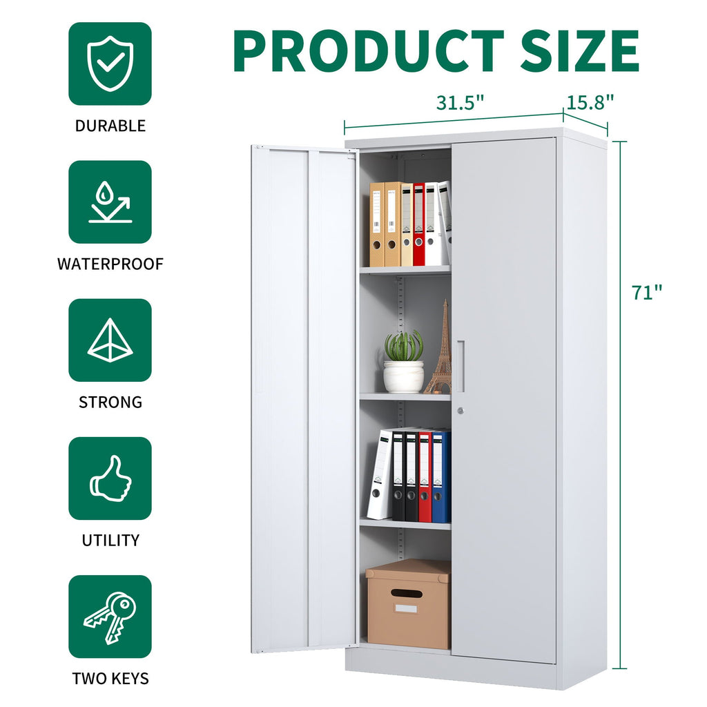 Heavy Metal Garage Storage Cabinet with Locking Doors - Black or White