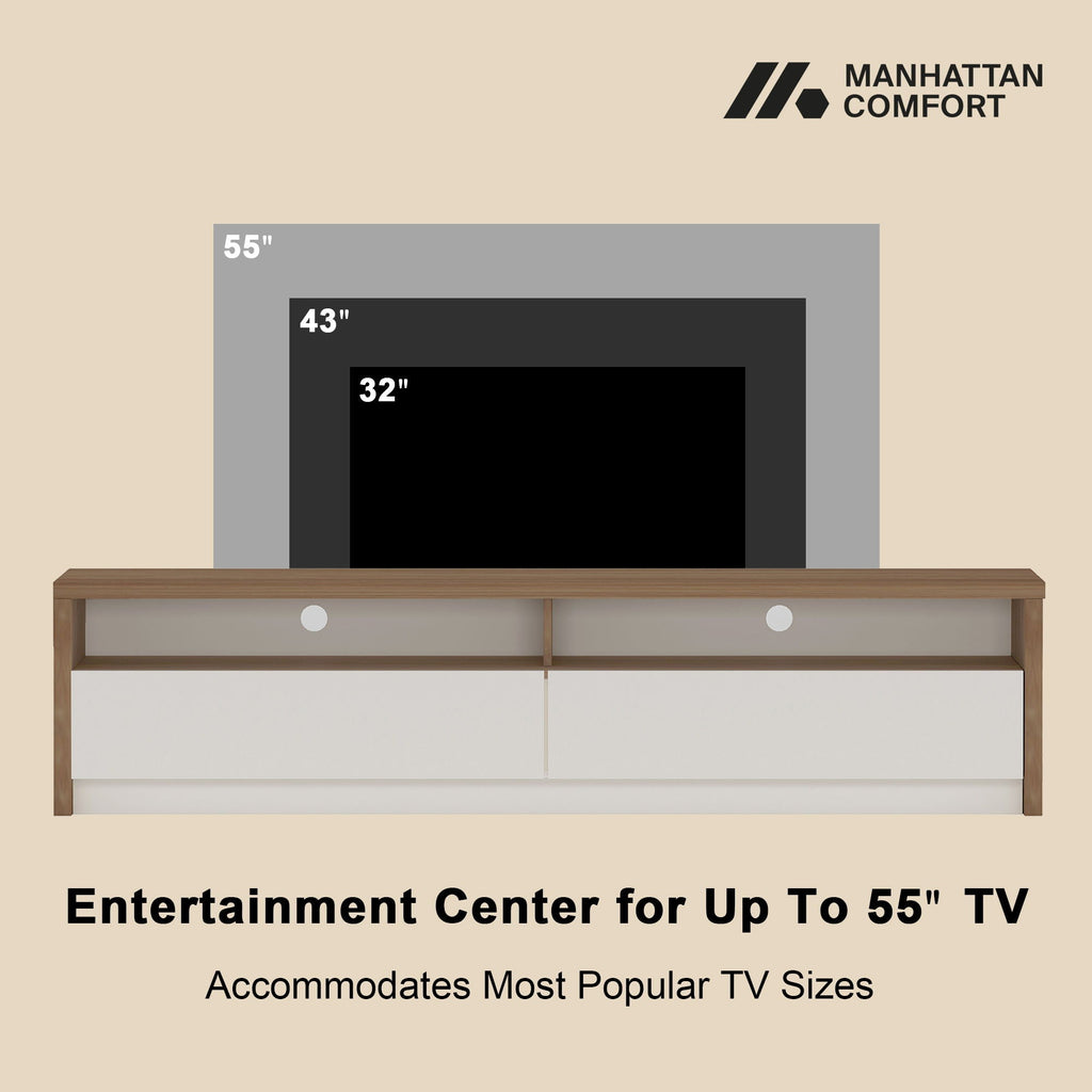 Modern 70" TV Stand with Full Extension Drawers - White or Light Brown