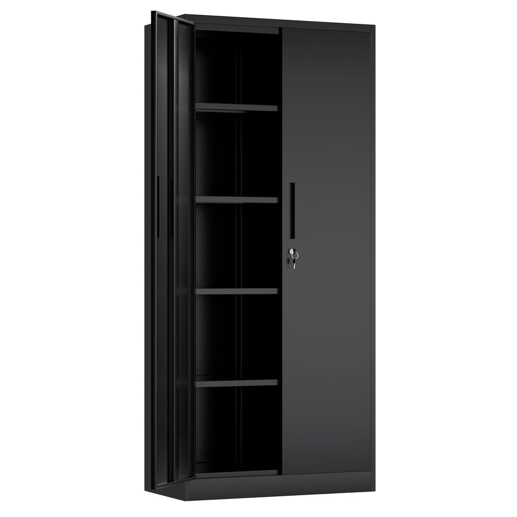 Steel Garage Storage Cabinet with Adjustable Shelves and Lock – Black or White
