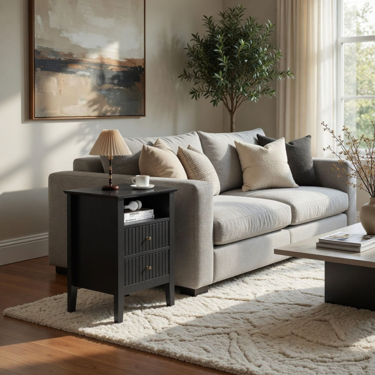 Fluted Nightstand with 2 Drawers and Soft-Close Slides - Multiple Colors