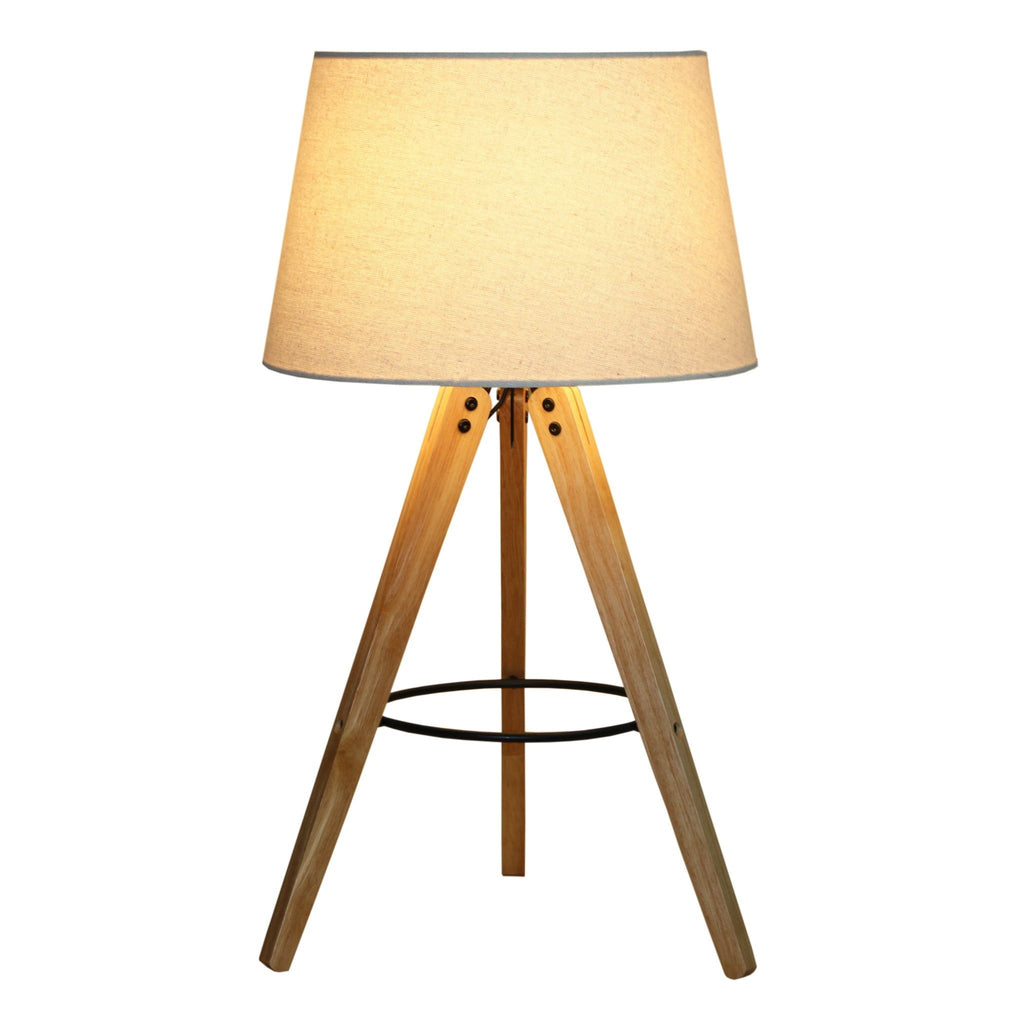 Decorative LED Desk Lamp with 3-Legged Solid Wood Base - Natural