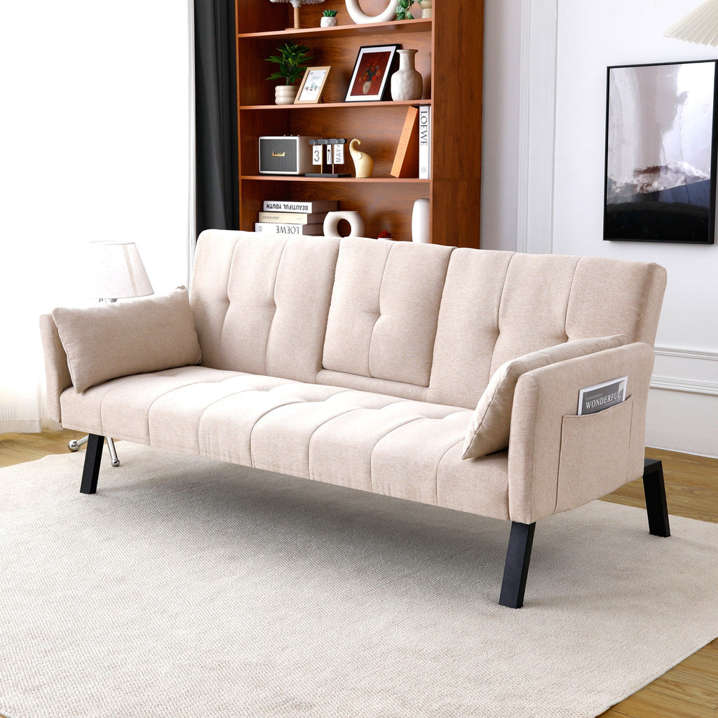 Foldable Sofa Bed with Cup Holder and Solid Wood Frame - Multiple Colors