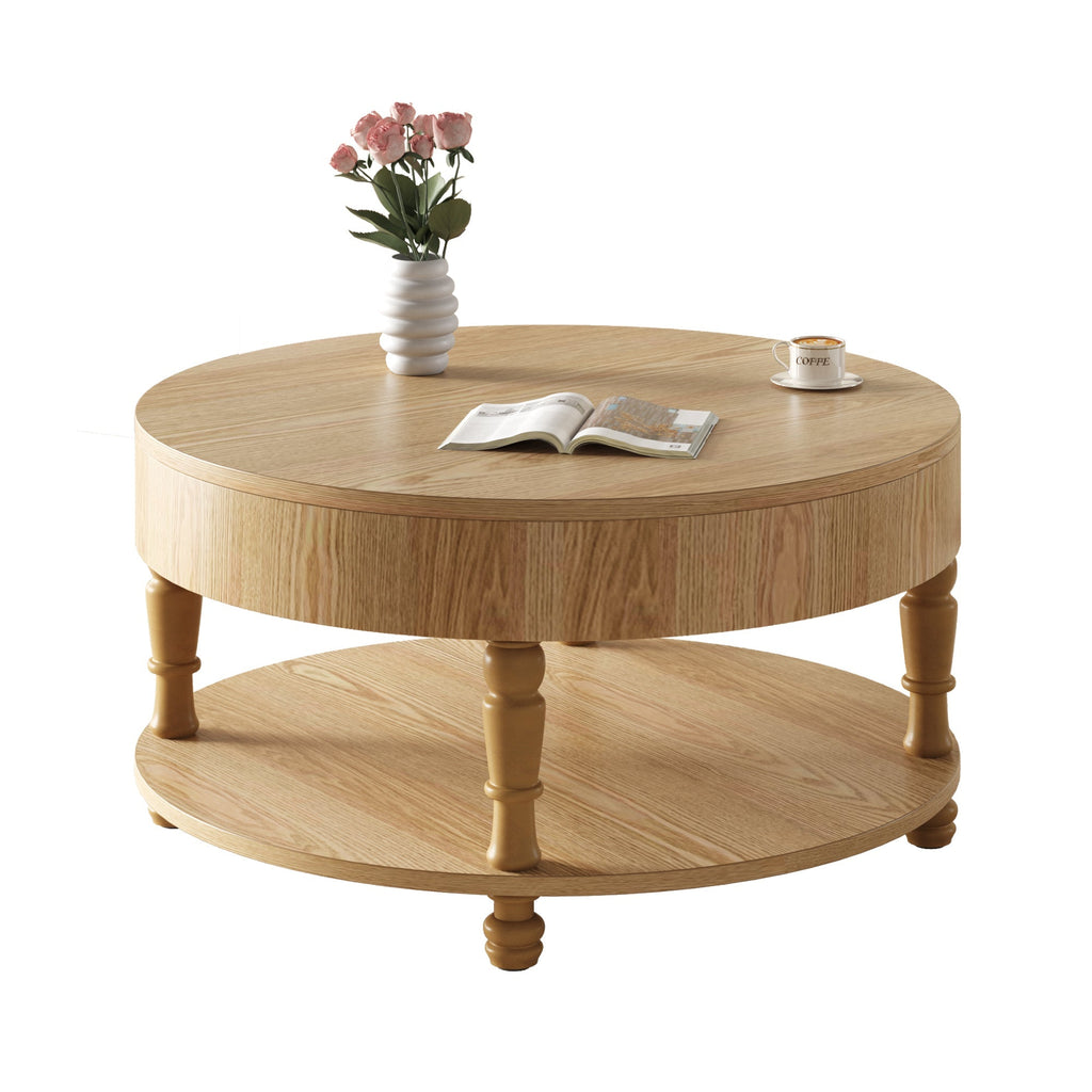 Coffee Table with Dual Storage - Natural Wood, 31.5" Round