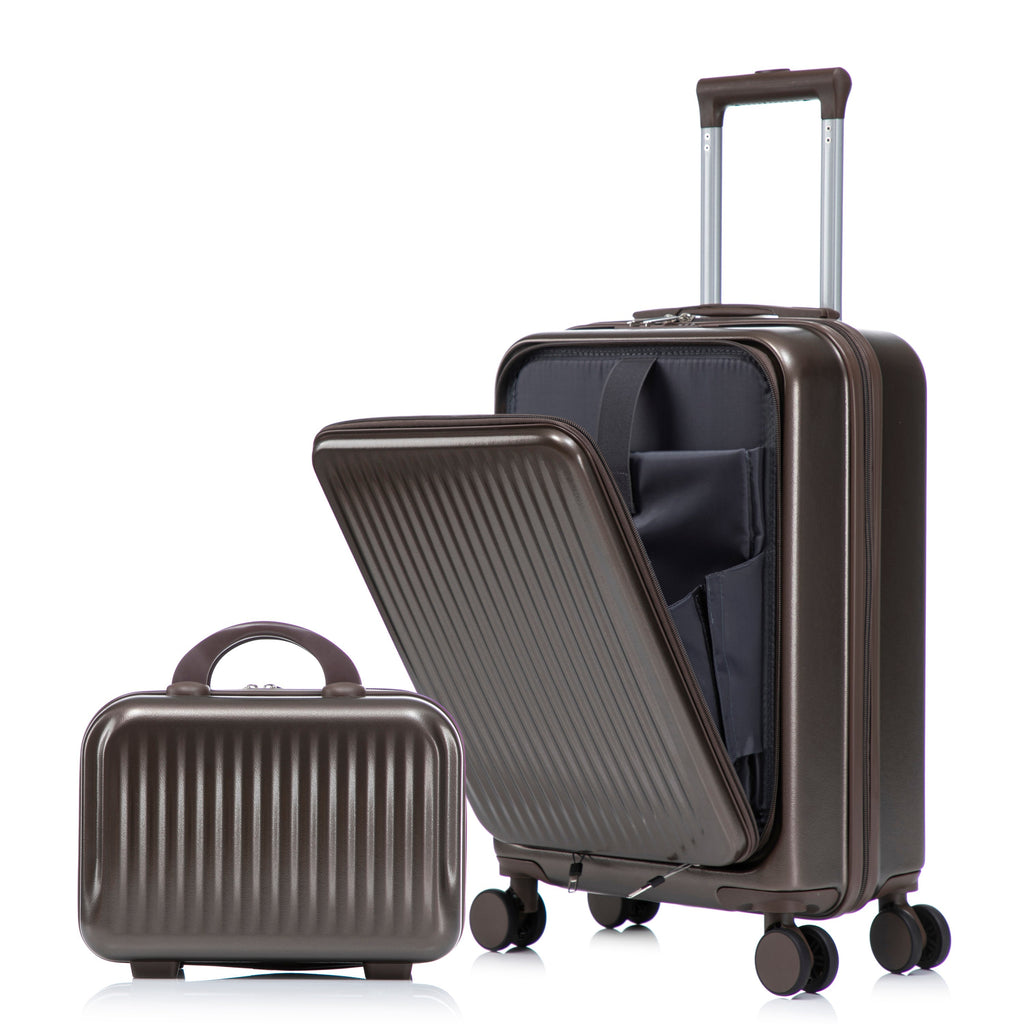 ABS Spinner Wheel Luggage Set with Cosmetic Case - Brown