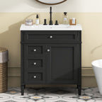 Bathroom Vanity with Ceramic Sink and Multiple Storage Drawers - White, Blue, Dark Gray, Black, Dark Green