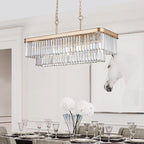 Rectangular Crystal Chandelier with Adjustable Height - Gold