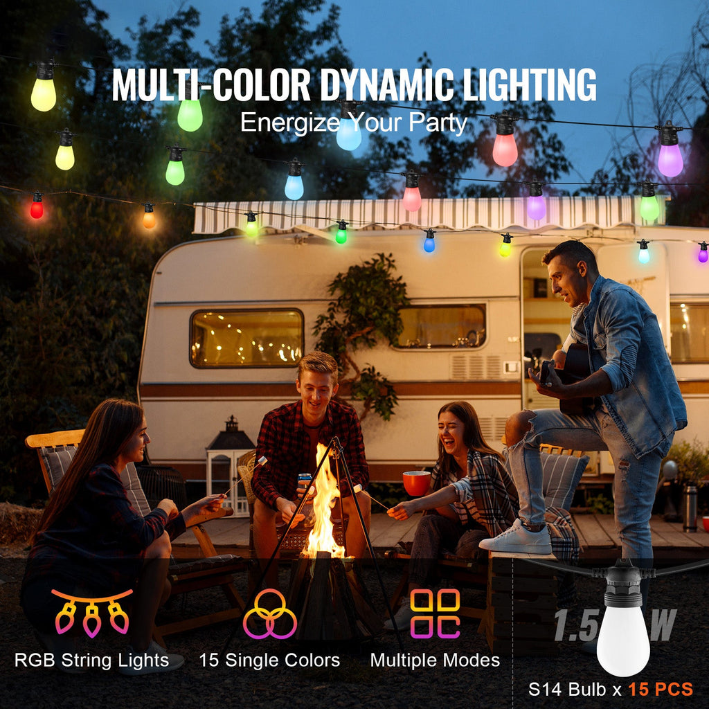 RGB Outdoor String Lights with App Control, 50FT - Multi-Color
