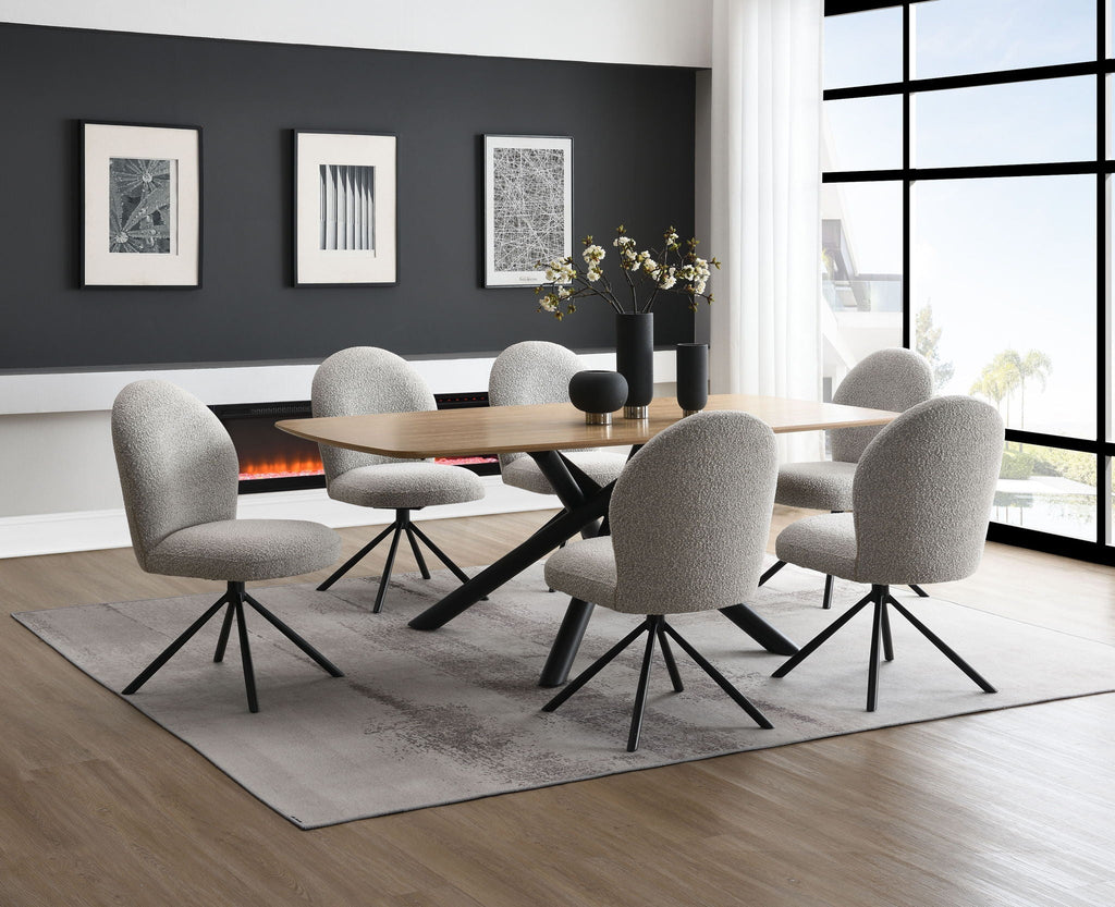 Lawton 7-Piece Dining Room Set with Wood Table & Fabric Chairs - Natural / Black / Gray