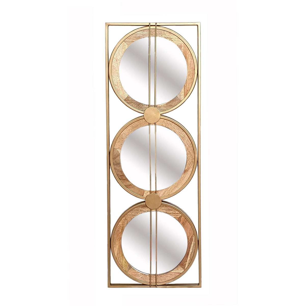 Rectangular 3-Piece Wall Mirror Set with Iron & Mango Wood Frame - Brown