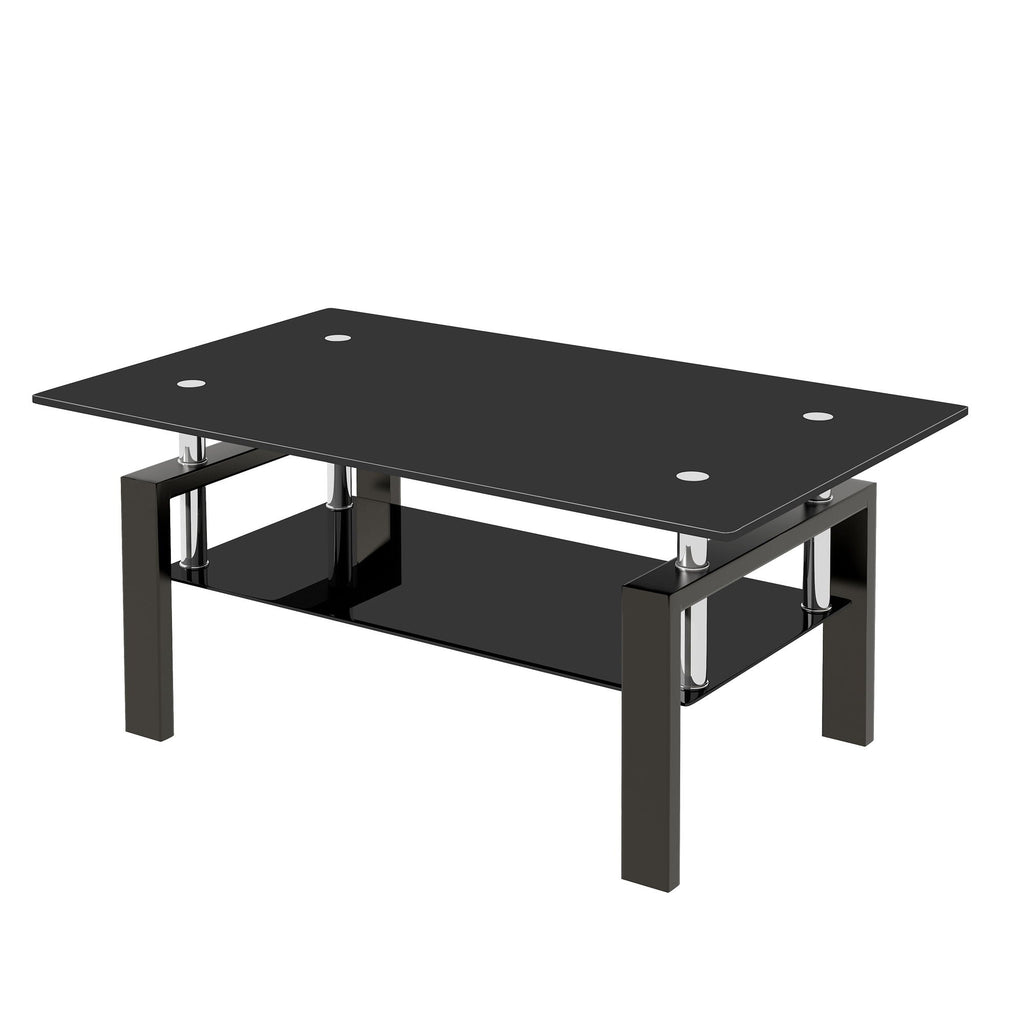 Tempered Glass Coffee Table with Storage - Black or White
