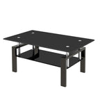 Tempered Glass Coffee Table with Storage - Black or White