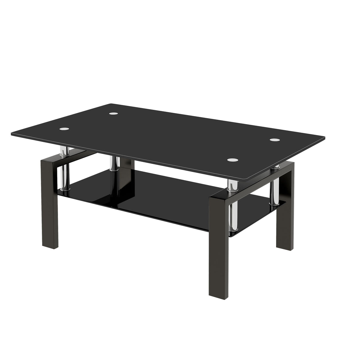 Tempered Glass Coffee Table with Storage - Black or White