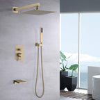 Modern 10" Wall Mounted Rainfall Shower Head System with Handheld Shower - Gold or Black